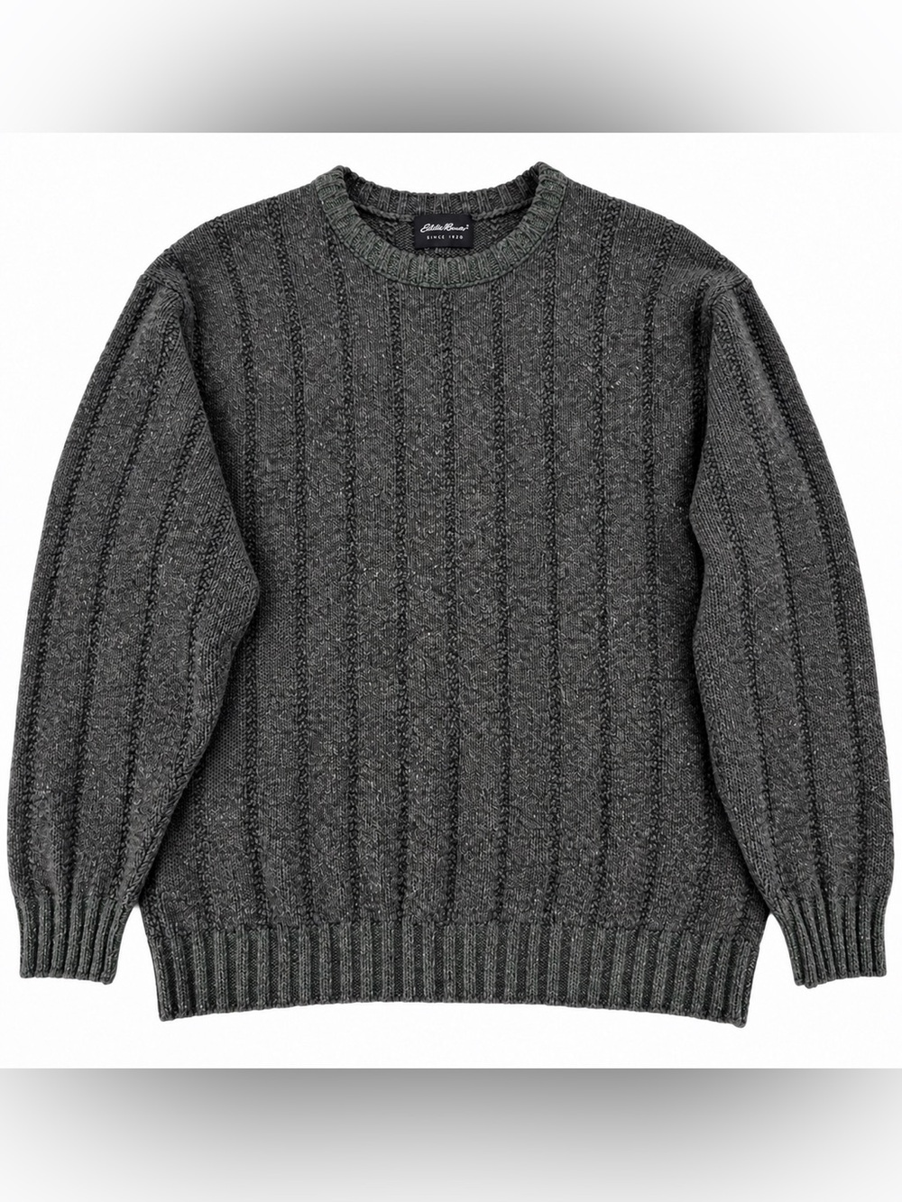 Eddie Bauer XL Tall Charcoal Green Cotton Textured Crewneck Sweater